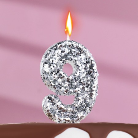 Candle in the cake "Squeezes", number "9", silver, 6.5x4
