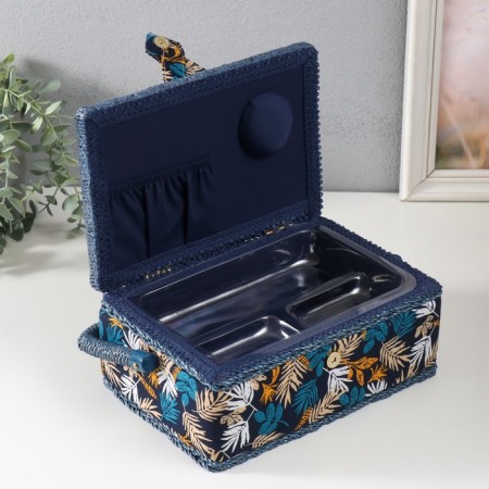 Casket for needlework "Forest branches on blue" 24x16x11 cm-2