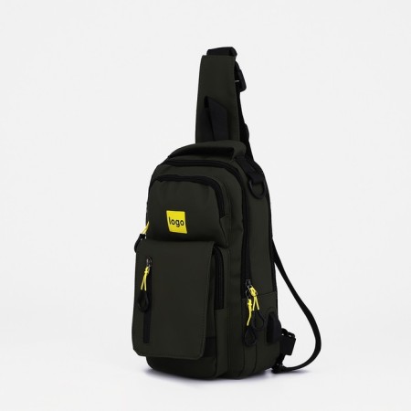 Male sling bag from textiles, with USB, green color