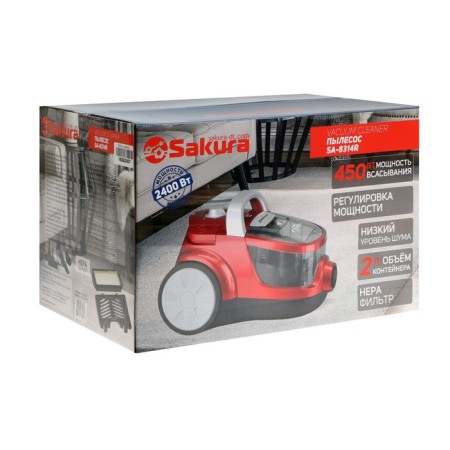 Vacuum cleaner Sakura SA-8314R, 2400/450 W, HEPA filter, 2 l, red-9