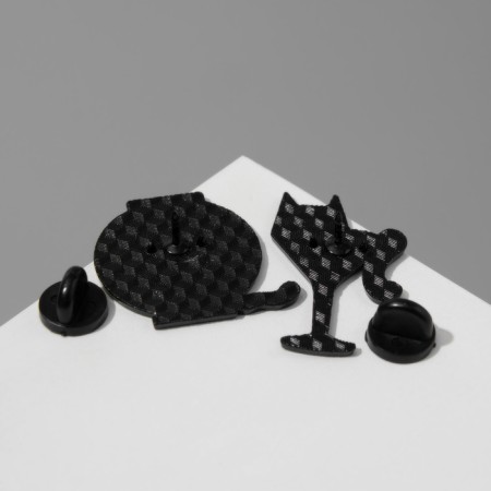 Set of badges (2pcs) "cats" mysterious, black and white color in ferrous metal-3