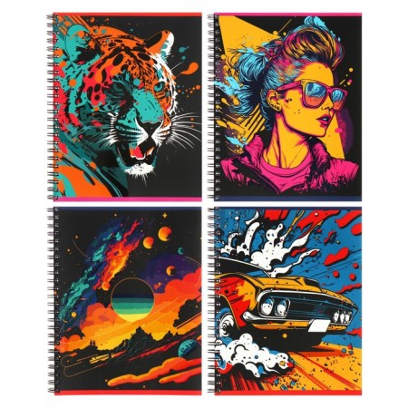 A notebook of 80 sheets in a cage for a crest "Graphic posters", covered cartoon, matte lamination, selective varnish, mix