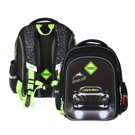 School backpack 40x33x15cm, ergonomic back, Across 410, gray/green