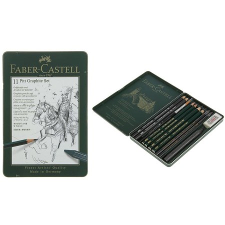 Artistic pencils (set) Faber-Castell Pitt Monochrome, 11 pieces, in a metal box