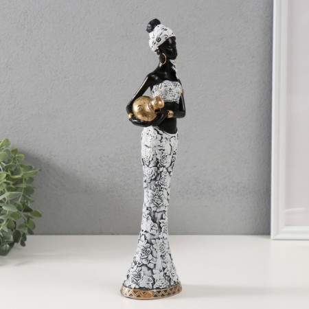 Souvenir Polystone "African in white with a golden jug and bracelets" 6x8.2x33 cm-1