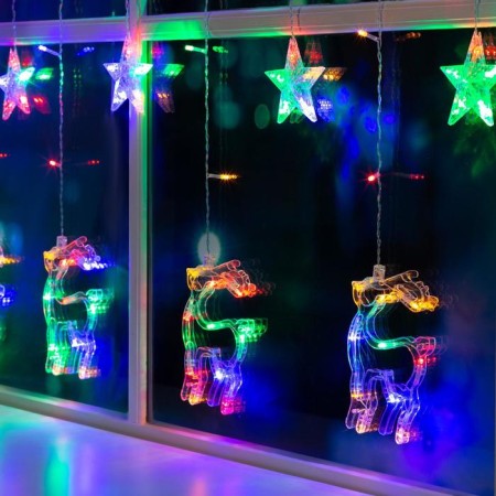 Garland "fringe" 2.4 × 0.9 m with nozzles "deer", ip20, transparent thread, 138 LED, glow of multi, 8 modes, 220 V-2