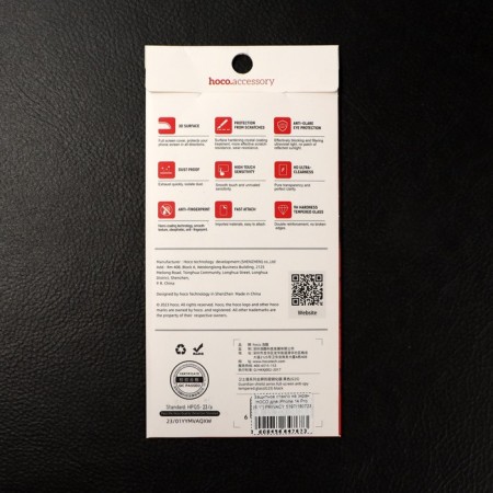 Hoco protective glass, for iPhone 14 Pro, antishpion, full glue, 0.33 mm, 9 h-6