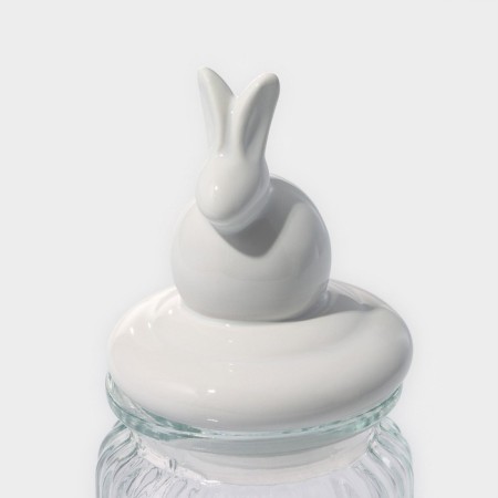 Glass Bank for bulk products with a ceramic lid of the bunny, 230 ml-2