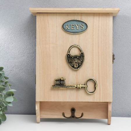 Keywood tree 6 hooks "Key and lock" Natural 29x7.5x23 cm