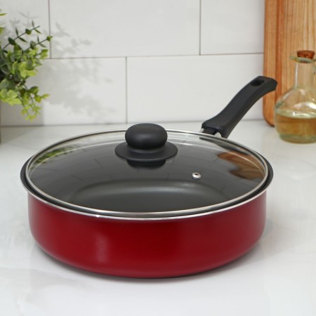 Steven "Expert", 3.5 l, d = 26 cm, plastic handle, glass cover, anti -stick coating, burgundy color