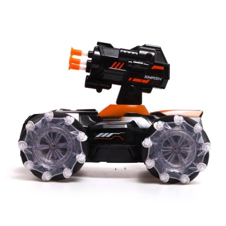 Radio controlled tank Stunt, 4WD all-wheel drive, shoots rockets, black-orange color-1