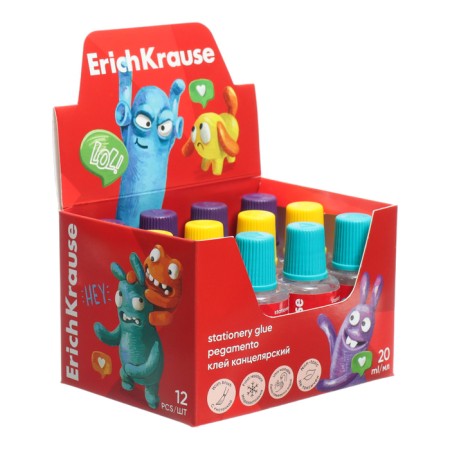 Chancellery glue 20 ml, Erichkrause, EasyStick Jolly Friends, with a brush, mix-1