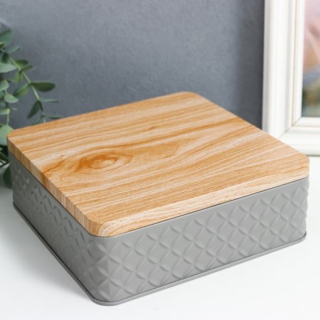 Casket Metal Square "Romb" gray, wood cover 6x17x17 cm