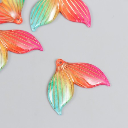 Decor for creativity plastic "Tail of a mermaid with golden lines" Rainbow 3x2.4 cm