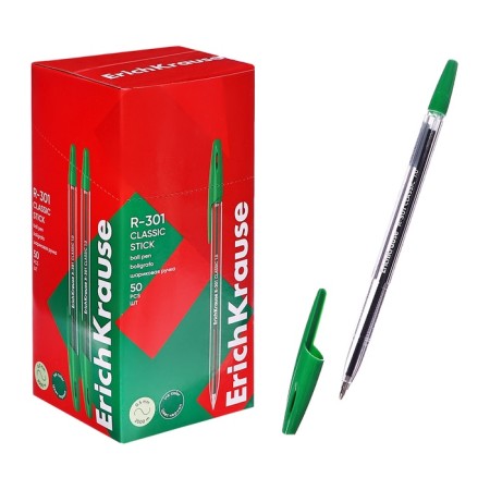 Ballpoint handle Erich Krause R-301 Classic Stick, Node 1.0 mm, green ink, letter line 2000 meters, barcode on the handle-6