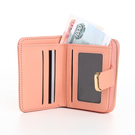 Women's wallet on the button, pink color-5