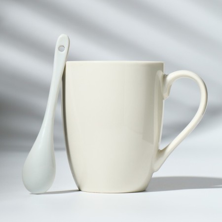 Ceramic mug with a spoon "Christmas tree", 310 ml, white color-3