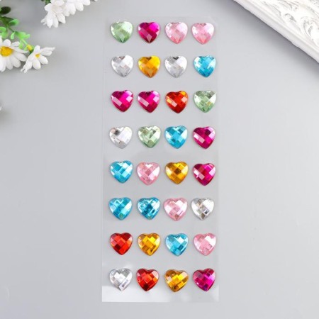 Stick plastic rhinestones "Hearts Multi -colored crystals" MIX 32x10.5 cm-1