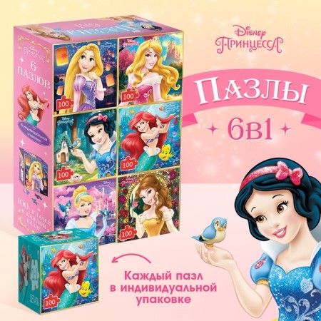 A set of puzzles 6 in 1 "Princess", 100 details in each puzzle