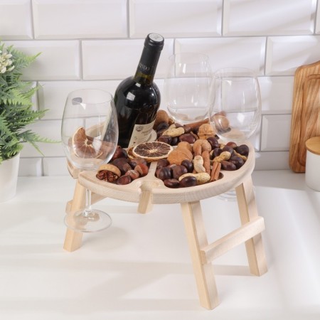 A tablet table with a menage and folding legs "Better you is only wine" d = 30x2 cm, birch-6
