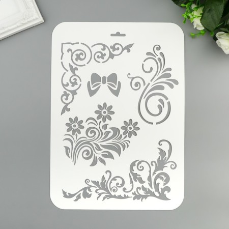 Stencil plastic "Bow, flowers, patterns" 22x31 cm