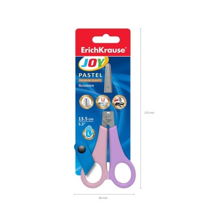 Baby scissors for left -handed 13.5 cm, Erichkrause Joy Pastel, with a ruler on blades, rounded ends, blister-4