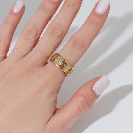 Ring "Valhalla" with runes, white color in gold, 17 size-1