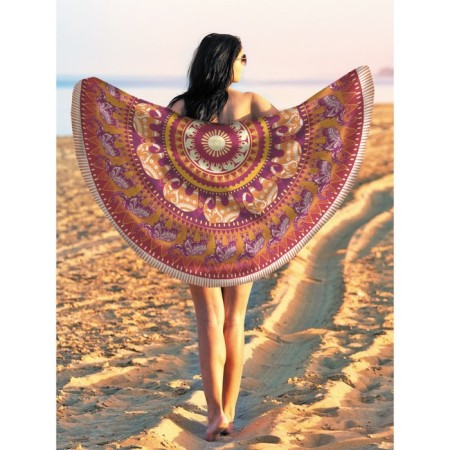 Pareo and beach rug "Elephant Mandala", D = 150 cm