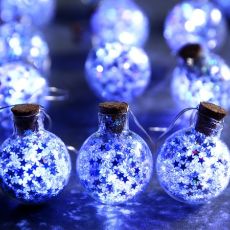Garland “thread” 1.6 m with nozzles “balls with silver confetti”, IP20, silver thread, 15 LED, white glow, AAX2