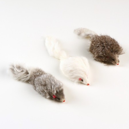 Natural fur mouse, 7.5 cm, white/gray mix, packing 30 pcs-5