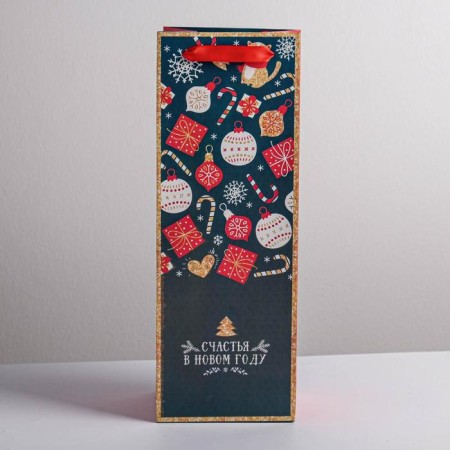 Package for the bottle "Happiness in the New Year", 13 x 36 x 10 cm, New Year-2