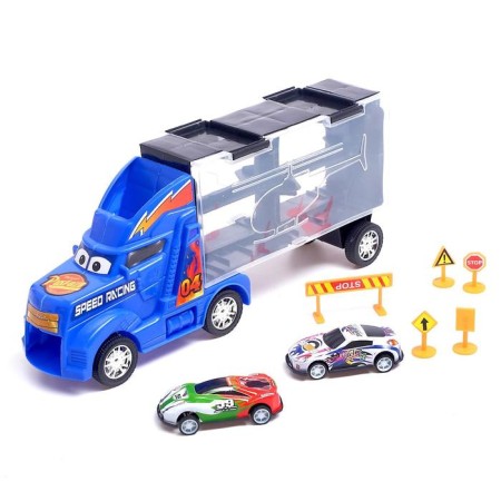 Garage Children's "Carrier" Carrier, 2 metal machines and road signs, mix-4