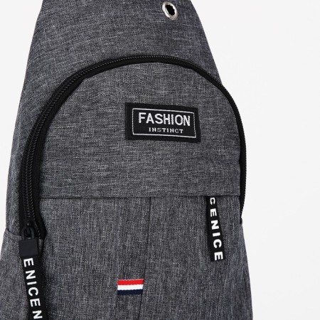 Male sling bag from textiles, headphone opening, gray color-3