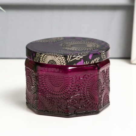Bank for candles glass with a lid "Flower" violet, polyhedron 5x7x7 cm, mix