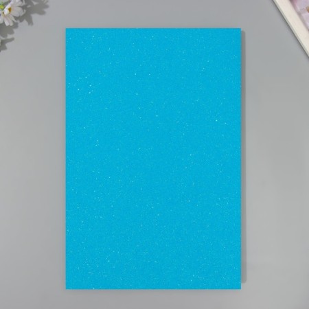 A set of glitter foamiran (5 sheets) 2 mm 20x30 cm, bright blue-3