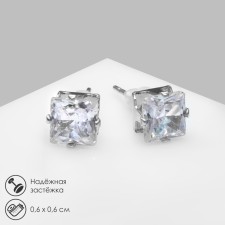 Серьги со стразами «Пусеты» сияние, квадрат, d=0,6, цвет белый в серебре