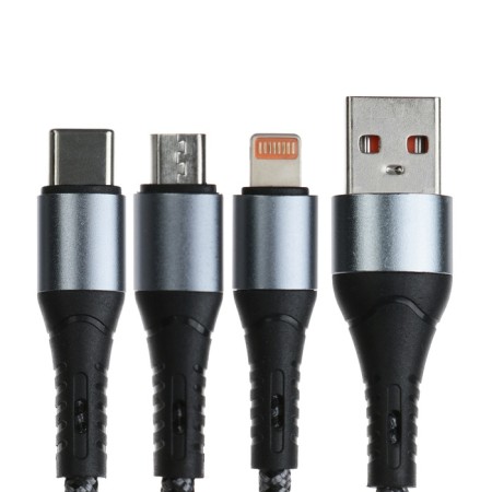 Cable 3 in 1, microUSB/type -C/Lightning - USB, 3 A, 1.25 meters, gray-1