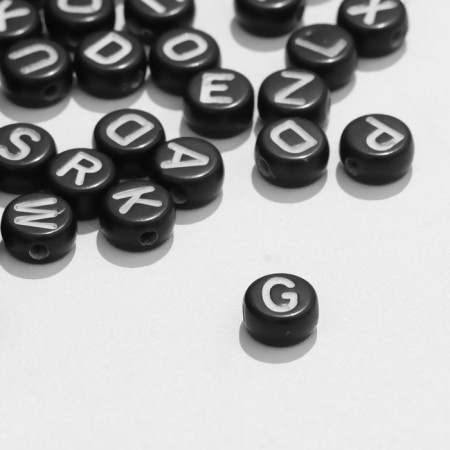Acrylic bead "letters" (mix), 7 × 4 mm, set 10 g, black and white color-1
