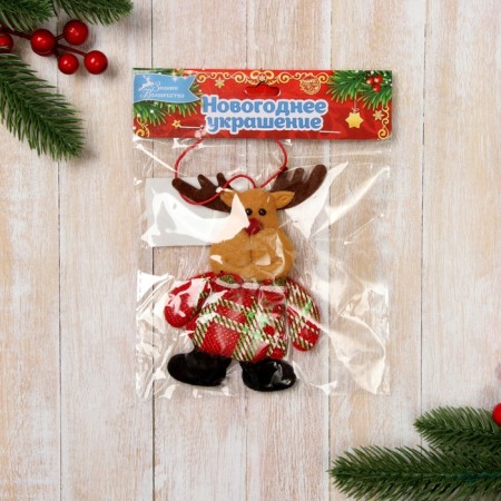 Soft suspension "Deer in a checkered suit" 7x9 cm, red-1