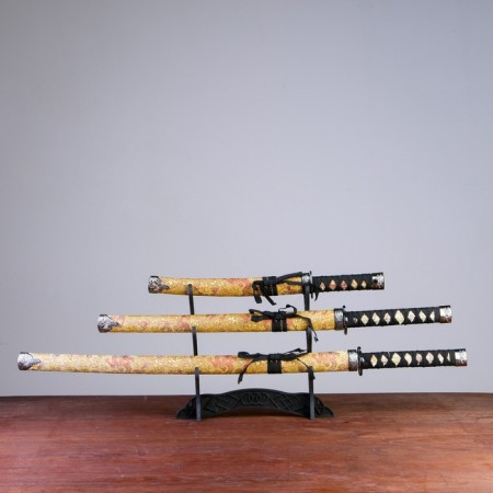 Suv. Product Katana 3V1 on a stand, scabbard fabric, dragons gold on beige 47/70/89cm