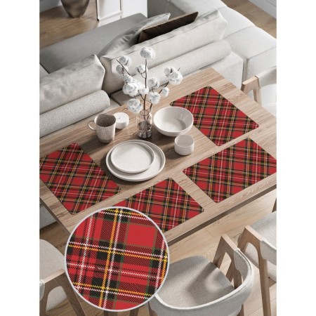 A set of napkins for setting the table “red classic cage”, rectangular, rounded edges, size 30x46 cm, 4 pcs-1