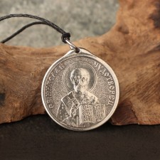 The icon-suspension of the St. Nicolas the Wonderworker and the Keeper Angel, 12g, 33x30 mm, Juv. Melchior