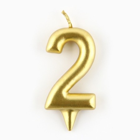 Candle for the cake, the number "2", gold.-2