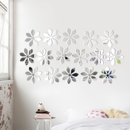Interior stickers "flowers", mirror, decor on the wall, set 16 pcs, pcs 7 x 7 cm-2