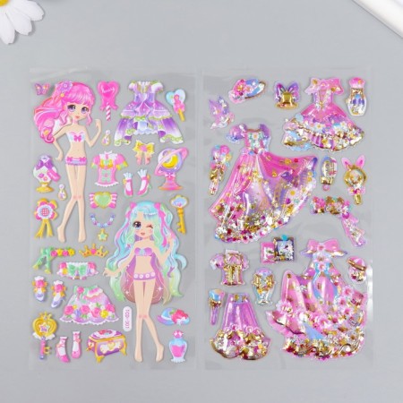 Plastic sticker 2 sheets "Princess outfits" with glitter mix 11x22.5 cm