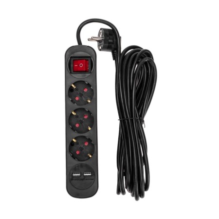Extension cord Standard 3 Nests, 5m, 3x1.0mm², C/Z, with a switch, 2 USB, black Rexant