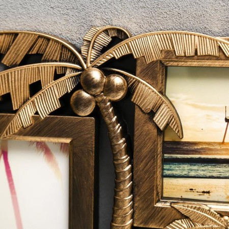 Photo frame in 3 photos 10x15 cm "Palma with coconuts" gold 28x33 cm-1