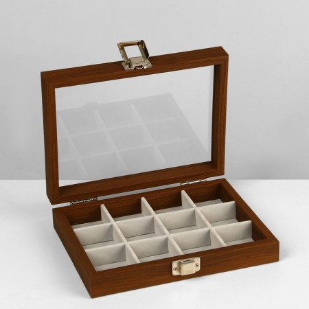 Steam for jewelry "Casket" 12 cells, 16 × 21 × 5 cm, gray color in a tree-1