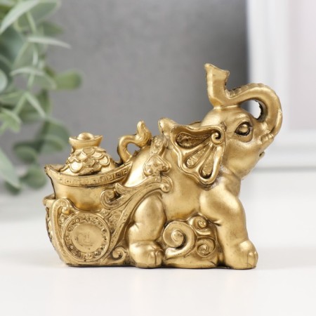 NECK Polystone for bronze "Elephant with a cart of gold" 7x4x8.5 cm-2