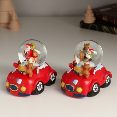 Souvenir Polystone Water Ball "New Year's car" MIX 8.3x6.6x7.8 cm-1